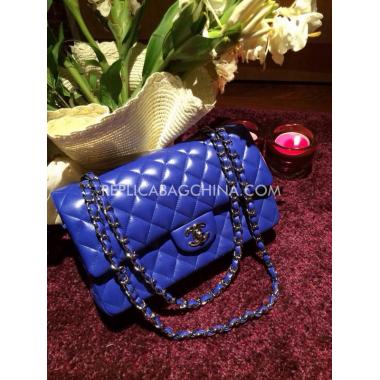 Chanel Handbag Lambskin  Flap Gold Chain Blue Replica