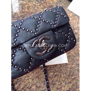 Chanel Shoulder Bag Calfskin Rivet Black  Flap