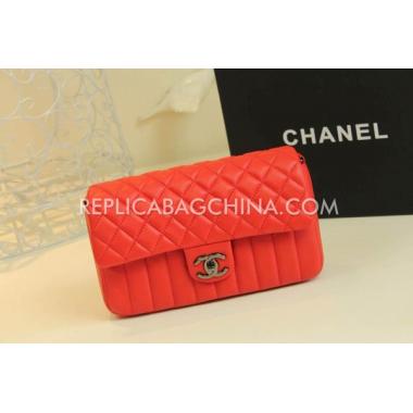 Chanel Calfskin Handbag  Flap Lattice Stripe Red