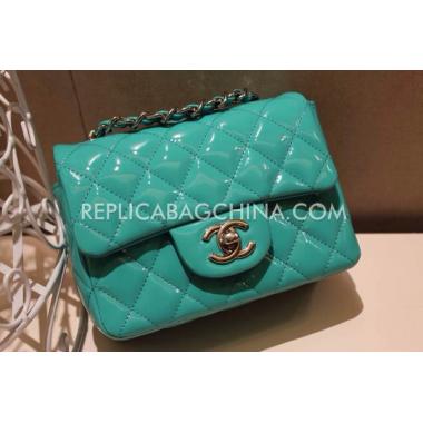 Chanel Patent Leather Handbag Mini Green  Flap Replica