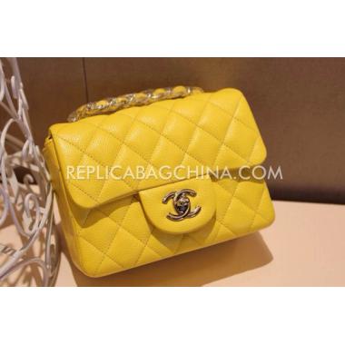 Cheap Chanel  Flap Handbag Mini Yellow Snakeskin