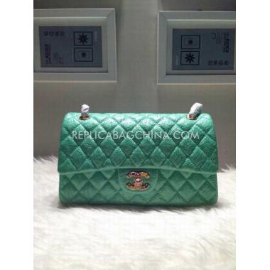 Chanel  Flap Rhinestone Buckle Green Handbag Patent Leather