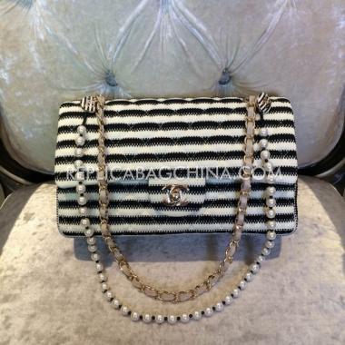 Chanel 2way Stripe White  Flap Genuine Leather