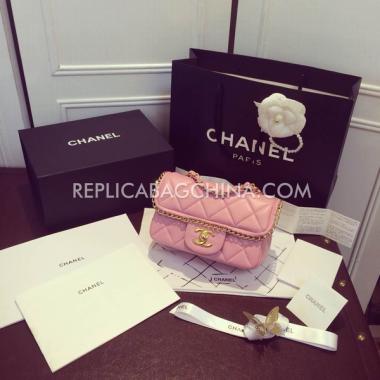 Chanel Lambskin  Flap Pink Cross Body Bag