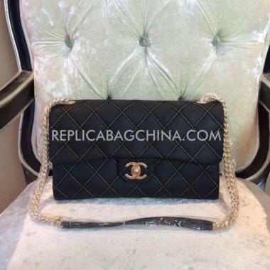 Chanel Embroidery Black Handbag Genuine Leather