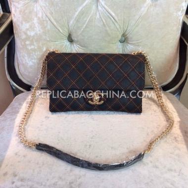 Replica Chanel Leather Handbag Embroidery Black