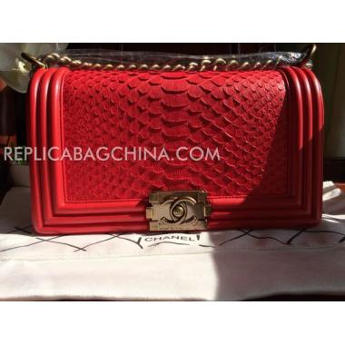 Chanel Red Handbag Snakeskin