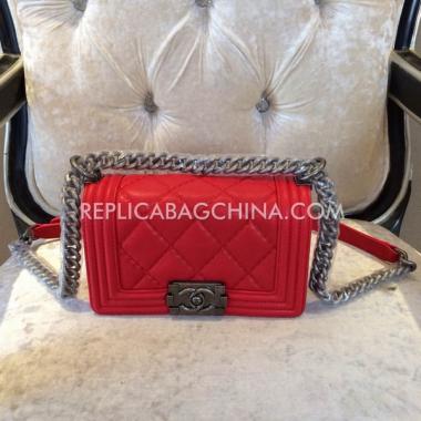 Chanel Red Calfskin Le Boy Shoulder Bag