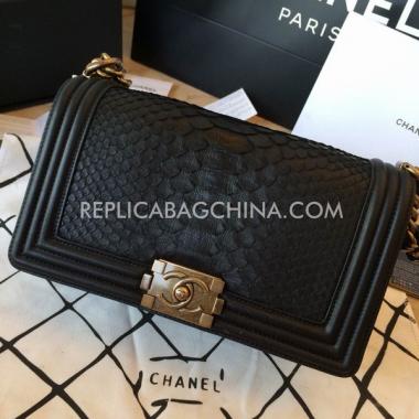 Chanel Black Le Boy Snakeskin Shoulder Bag