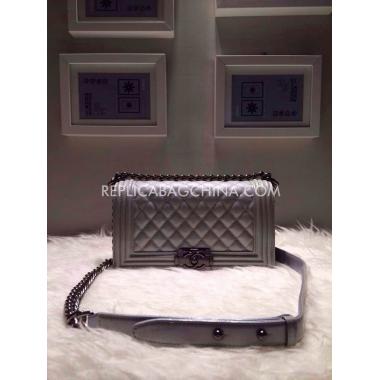 Chanel Leather Cross Body Bag Silver Le Boy