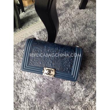 Chanel Handbag Leather Le Boy Decorative Pattern Blue