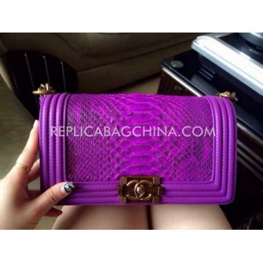 Cheap Chanel Le Boy Cross Body Bag Snakeskin New Arrival Purple Replica