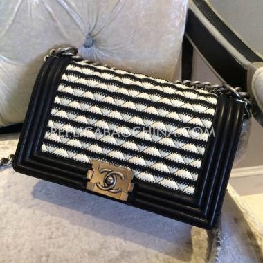 Chanel Stripe White Shoulder Bag Le Boy Lambskin