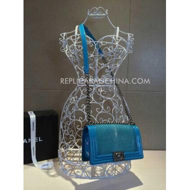 Replica Chanel Le Boy Shoulder Bag Chain Blue Calfskin