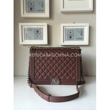 Replica Chanel Le Boy Shoulder Bag Calfskin Argyle Coffee