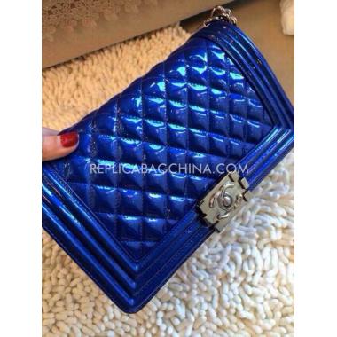 Chanel Le Boy Shoulder Bag Patent Leather Blue