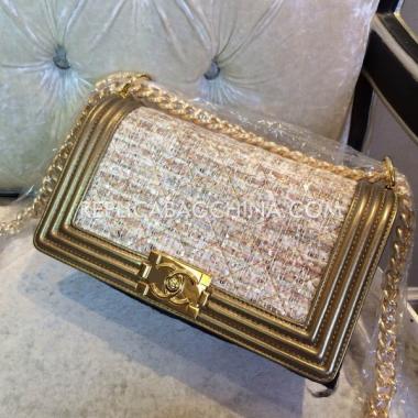 Chanel Lambskin Gold Cross Body Bag Le Boy Replica