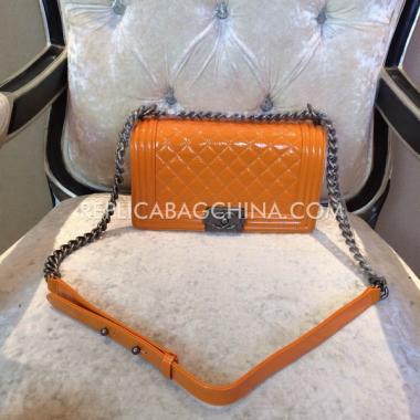 Chanel Le Boy Leather Orange Cross Body Bag