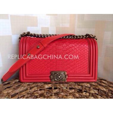 Chanel Cross Body Bag Le Boy Snakeskin  Red