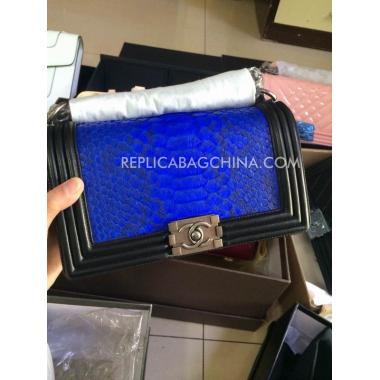 Cheap Chanel Blue Snakeskin Handbag Le Boy