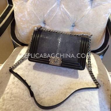 Replica Chanel Shoulder Bag Leather Black Le Boy