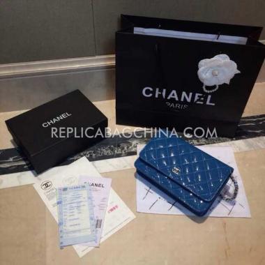 Chanel Patent Leather Wallet Blue Purse