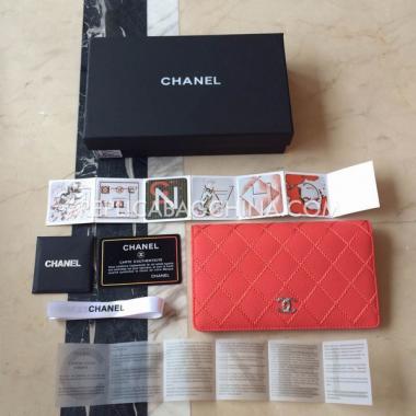 Quality Chanel Purse Wallet Leather Embroidery Threads Red