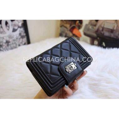 Chanel Purse Short Lattice Black Calfskin Wallet