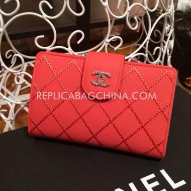 Chanel Wallet Lattice Pattern Red Purse Calfskin