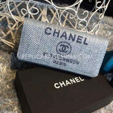 Quality Chanel Folding Linen Grey Purse Wallet Canvas