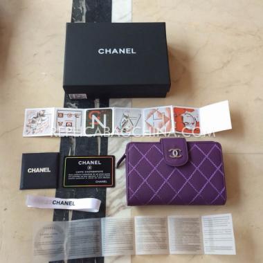 Chanel Purse Calfskin Purple Wallet