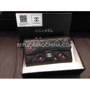 Chanel Black Genuine Leather Wallet Purse Replica HM01360