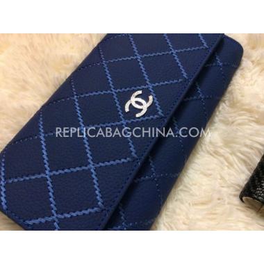 Chanel Genuine Leather Blue Purse Wallet