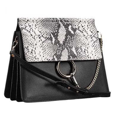 Chloe Faye Python Flap Black Shoulder Bag