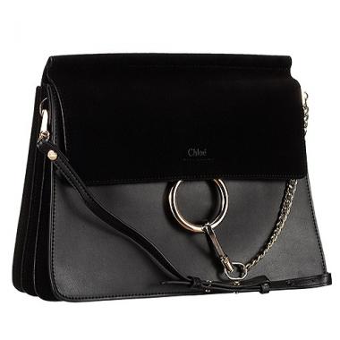 Chloe Faye Suede Flap Black Shoulder Bag