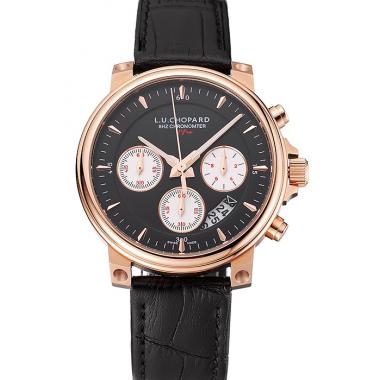 Replica Chopard L.U.C 8HF Power Control Black Dial Black Leather Bracelet 1454002