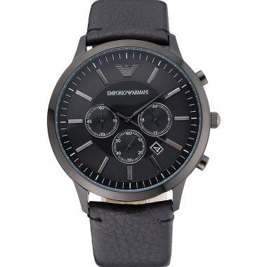 Emporio Armani  Chronograph Black Dial Black Leather Bracelet  622340 Replica