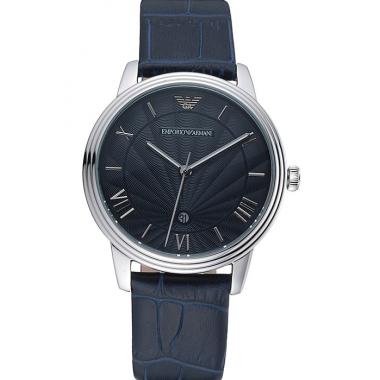 Emporio Armani  Dark Blue Dial Silver Case Dark Blue Leather Bracelet  622335