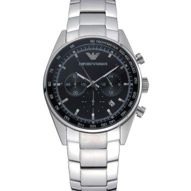 Replica Emporio Armani Sportivo Chronograph Black Dial Stainless Steel Bracelet  622349