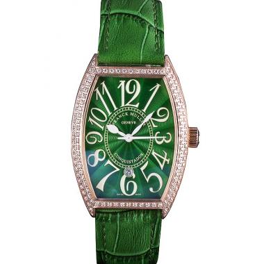 Cheap Franck Muller Casablanca Green Croco Leather Band Crystal Encrusted Bezel  621646