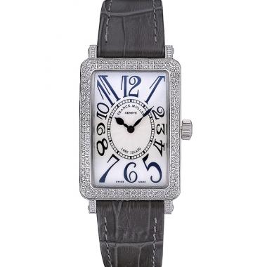 Franck Muller Long Island  White Dial Diamonds Case Black Leather Band  622371