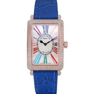 Replica Franck Muller Long Island  White Dial Diamonds Case Blue Leather Band  622376