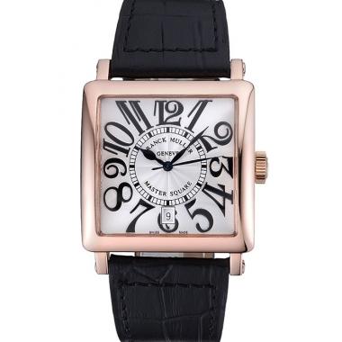 Franck Muller Master Square White Dial Gold Case Black Leather Band  622354