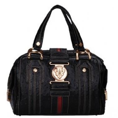 Replica Gucci Aviatrix Medium Black Ostrich Leather Boston Bag