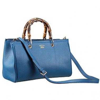 Gucci Bamboo Shopper Leather Small Tote Blue  607315