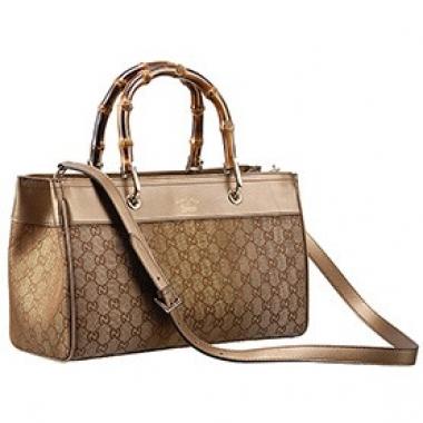 Gucci Bamboo Shopper Leather Small Tote Gold  607316