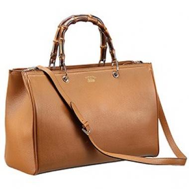 Gucci Bamboo Shopper Leather Tote Tan 607313