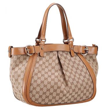 Gucci Belted Large  Handle Bag Canvas Fabric Tan 7773