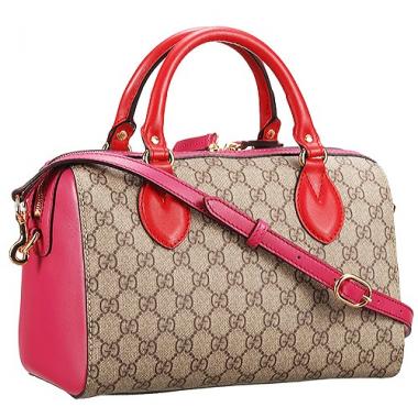 Gucci Boston Supreme Canvas Shoulder Bag Red & Fuchsia