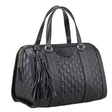 Gucci Duilio Brogue Boston Black Leather Bag